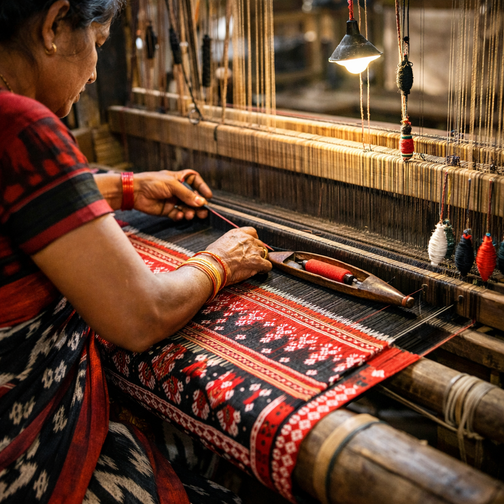 Sambalpuri saree handloom weaving by skilled artisans