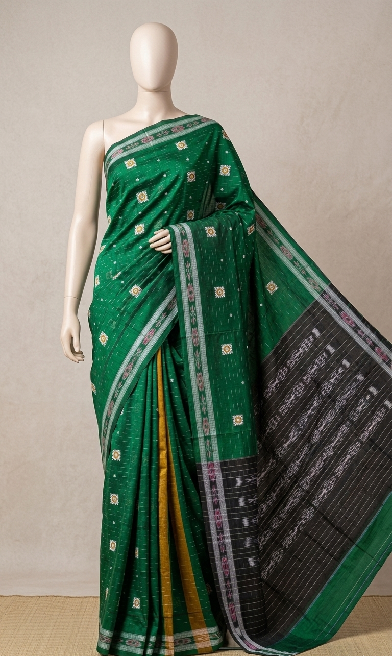 Emerald Bloom Handloom Embroidered Saree