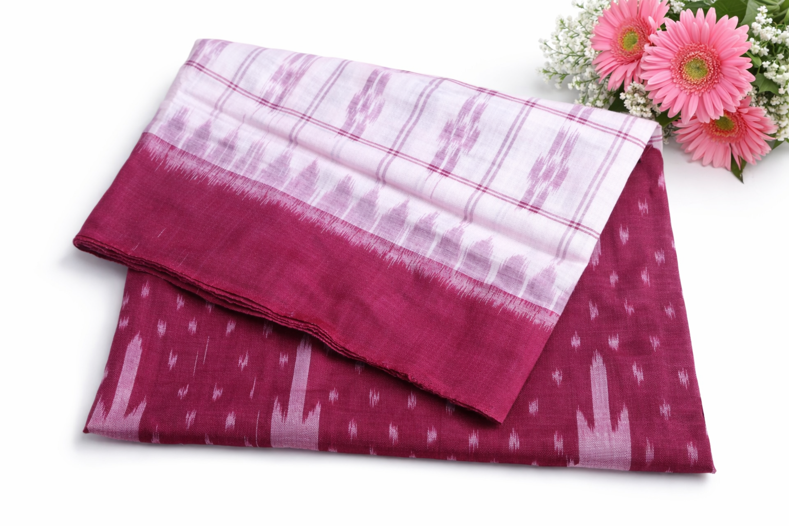 Maroon & White Sambalpuri Ikat Handloom Saree