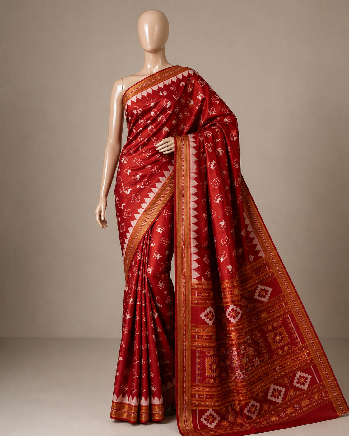 Red Sankha Motif Khandua Silk Saree