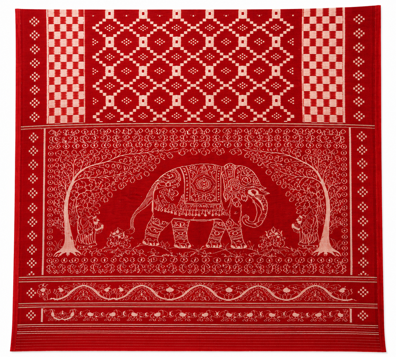 Red Elephant Motif Khandua Silk Saree