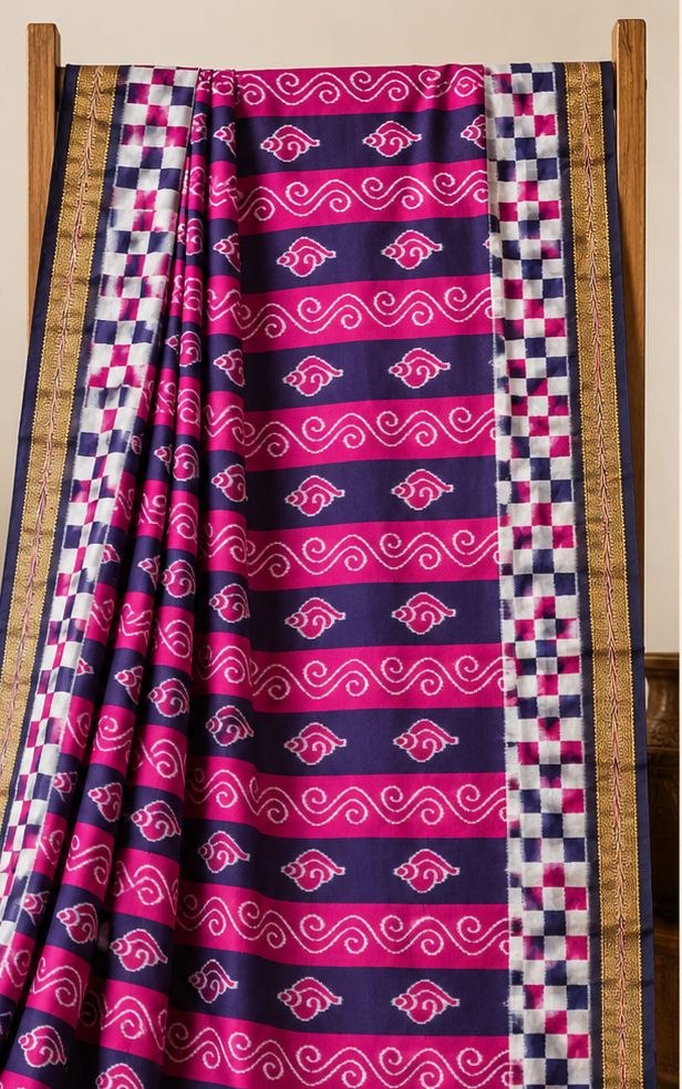 Magenta & Navy Blue Traditional Odisha Handloom Saree Sambalpuri Handloom Saree