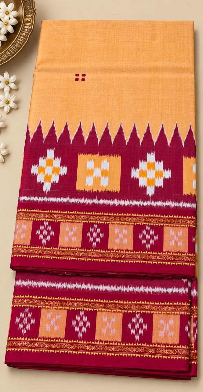 Pasa Pali Peach & Maroon Traditional Odisha Handloom Saree Sambalpuri Handloom Saree