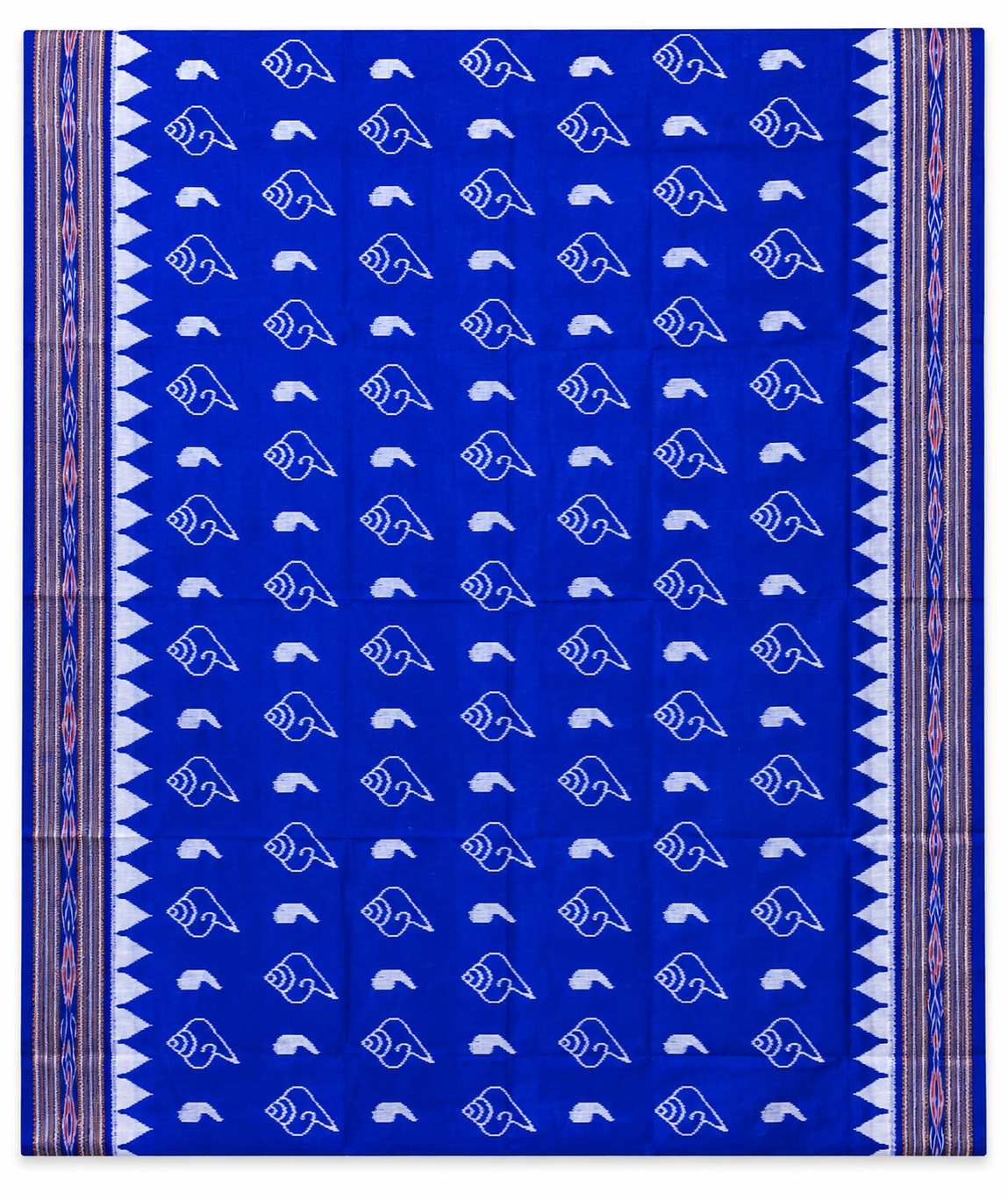 Royal Blue Sankha Motif Khandua Silk Saree with Traditional Anchal gallery