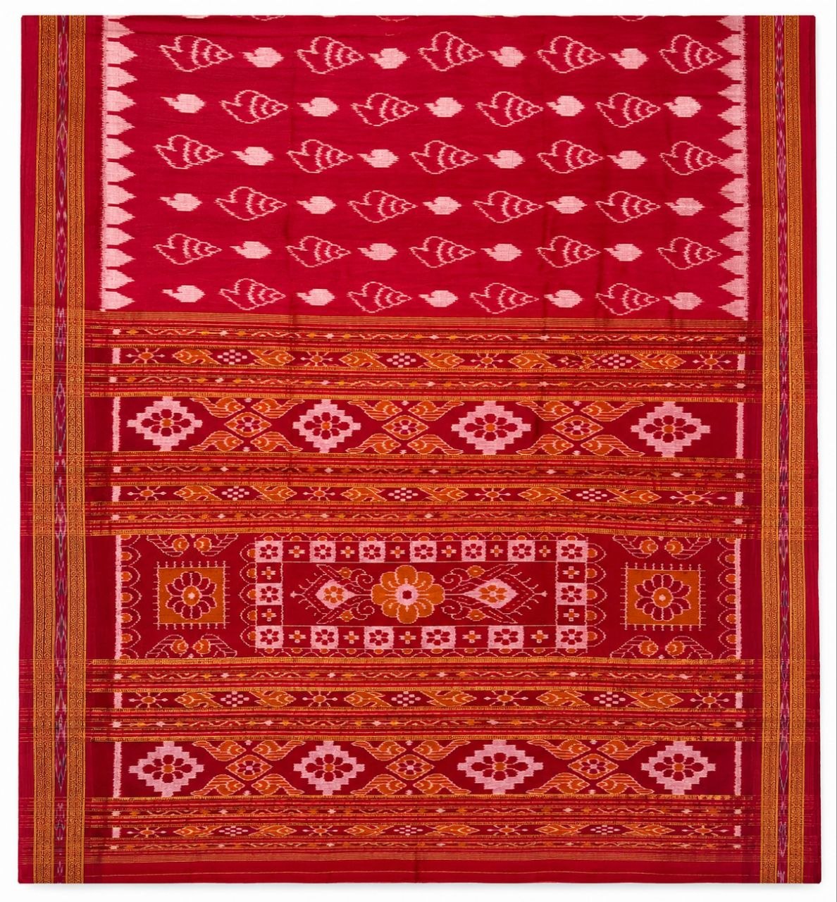 Red Sankha Motif Khandua Silk Saree with Traditional Anchal gallery
