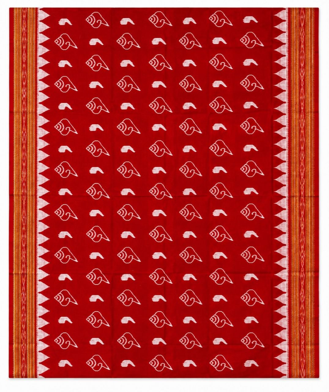 Red Sankha Motif Khandua Silk Saree with Traditional Anchal gallery