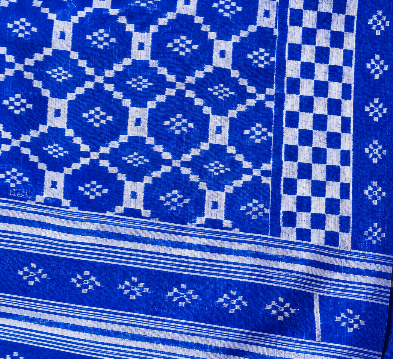Royal Blue Sambalpuri Ikat Saree with Pasapali Motif & Traditional Anchal gallery