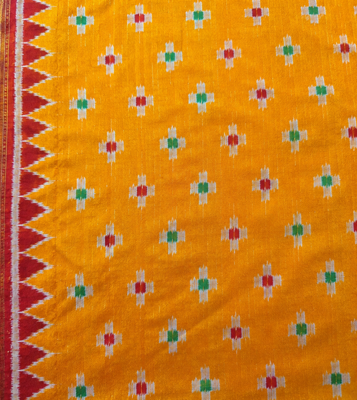 Golden Orange Khandua Silk Saree with Multicolour Buti & Traditional Anchal gallery